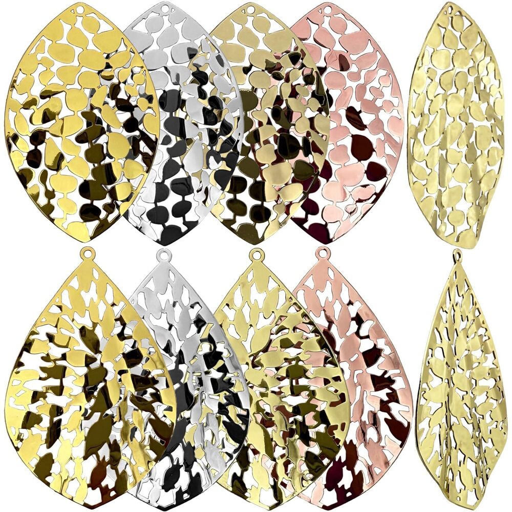6681 32pcs Hollow Leaf Filigree Charms Shiny Electroplating Golden Pendants